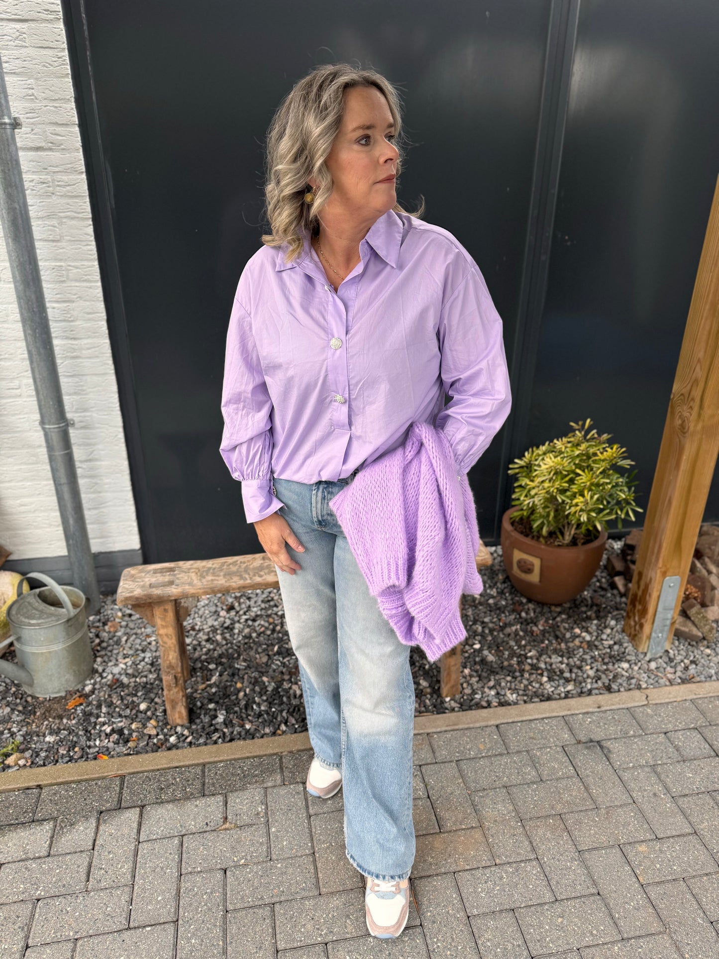 Blouse met strass knoopjes lila