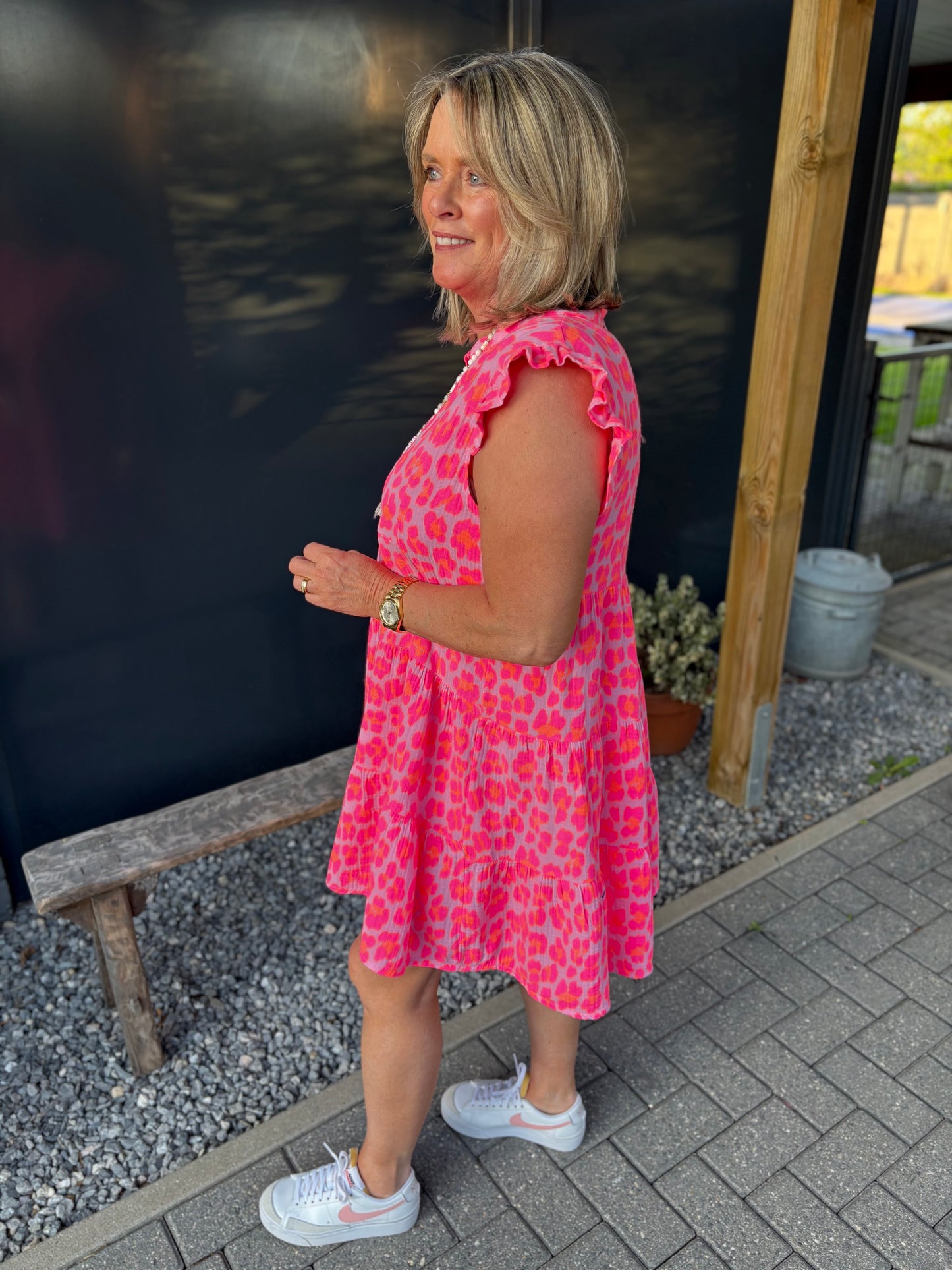 Jurkje tetra kort grote luipaard print neon pink