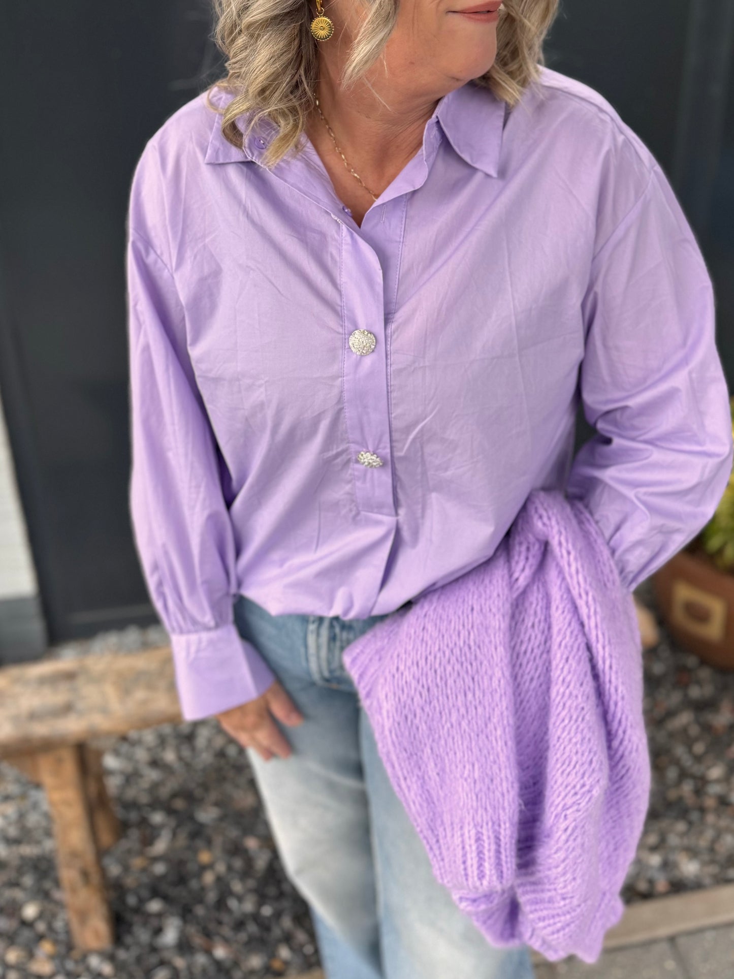 Blouse met strass knoopjes lila