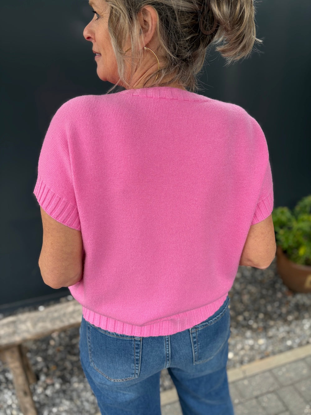 Gebreid truitje met kort mouwtje fuchsia