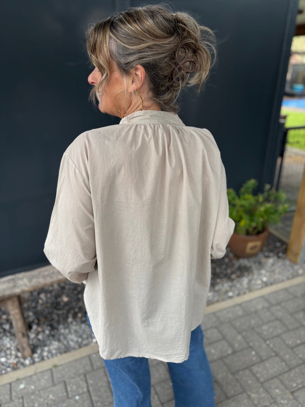 Blouse katoen met pailetten taupe