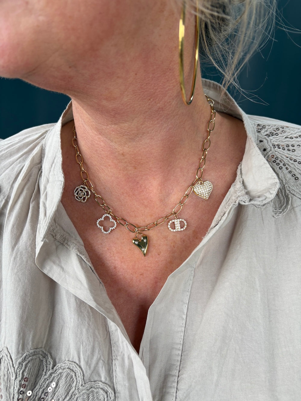 Ketting stainless met bedels en steentjes