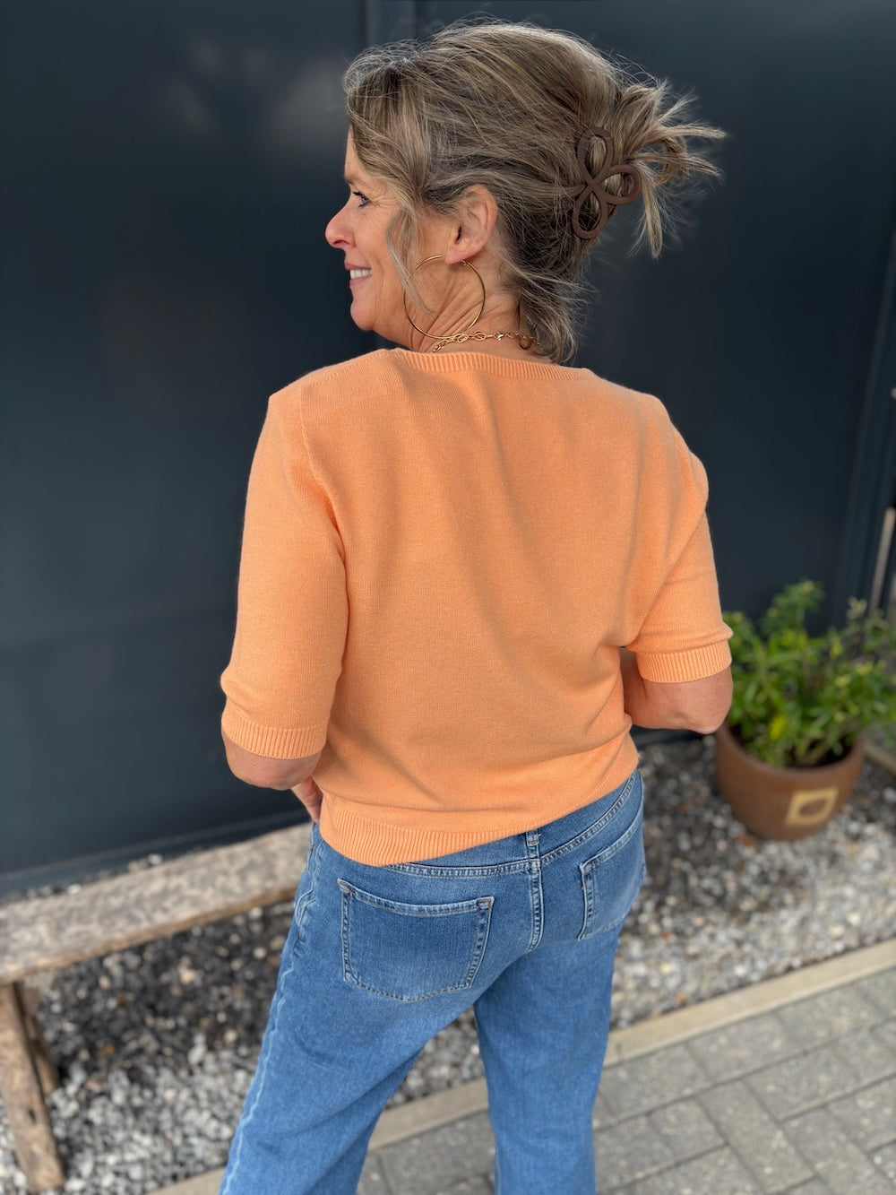 Truitje fijn gebreid korte mouw perzik