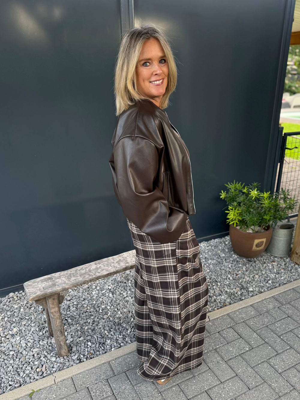 Pantalon wijd geruit