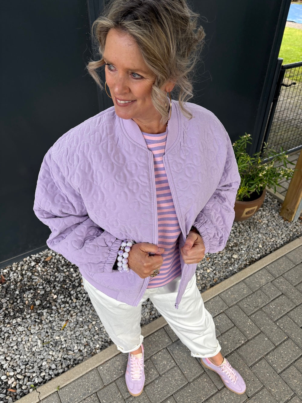 Mouwloos shirt gestreept pastel roze/lila