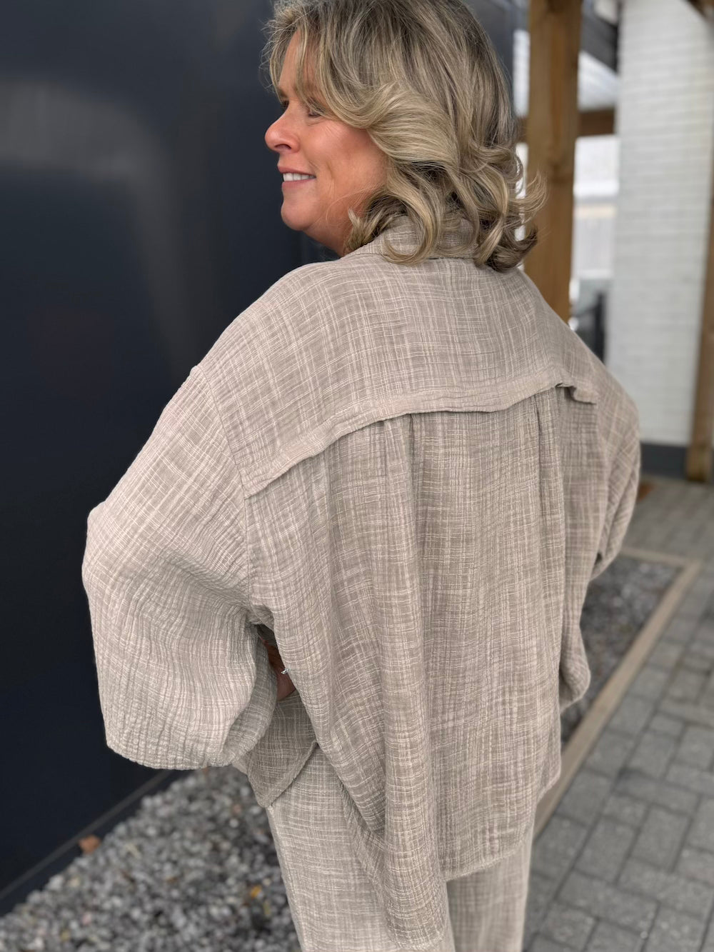 Broek met blouse katoen taupe/bruin