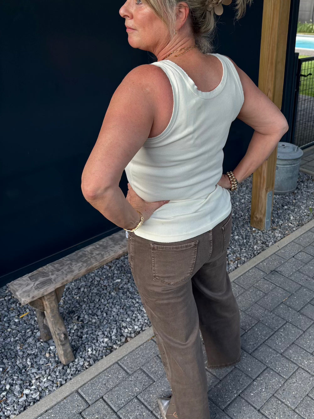 Jeans bruin met bronzen glitters