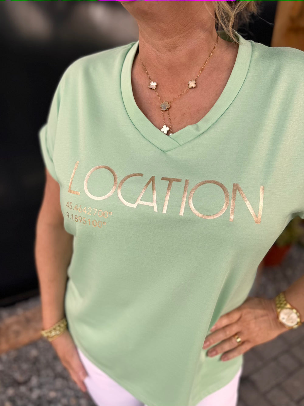 Shirt mint gouden print