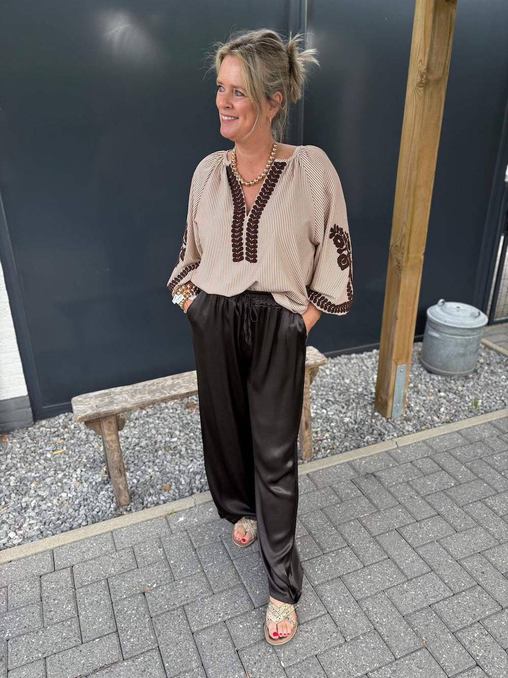 Broek viscose chocolade bruin