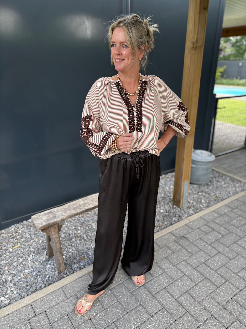 Broek viscose glanzend bruin