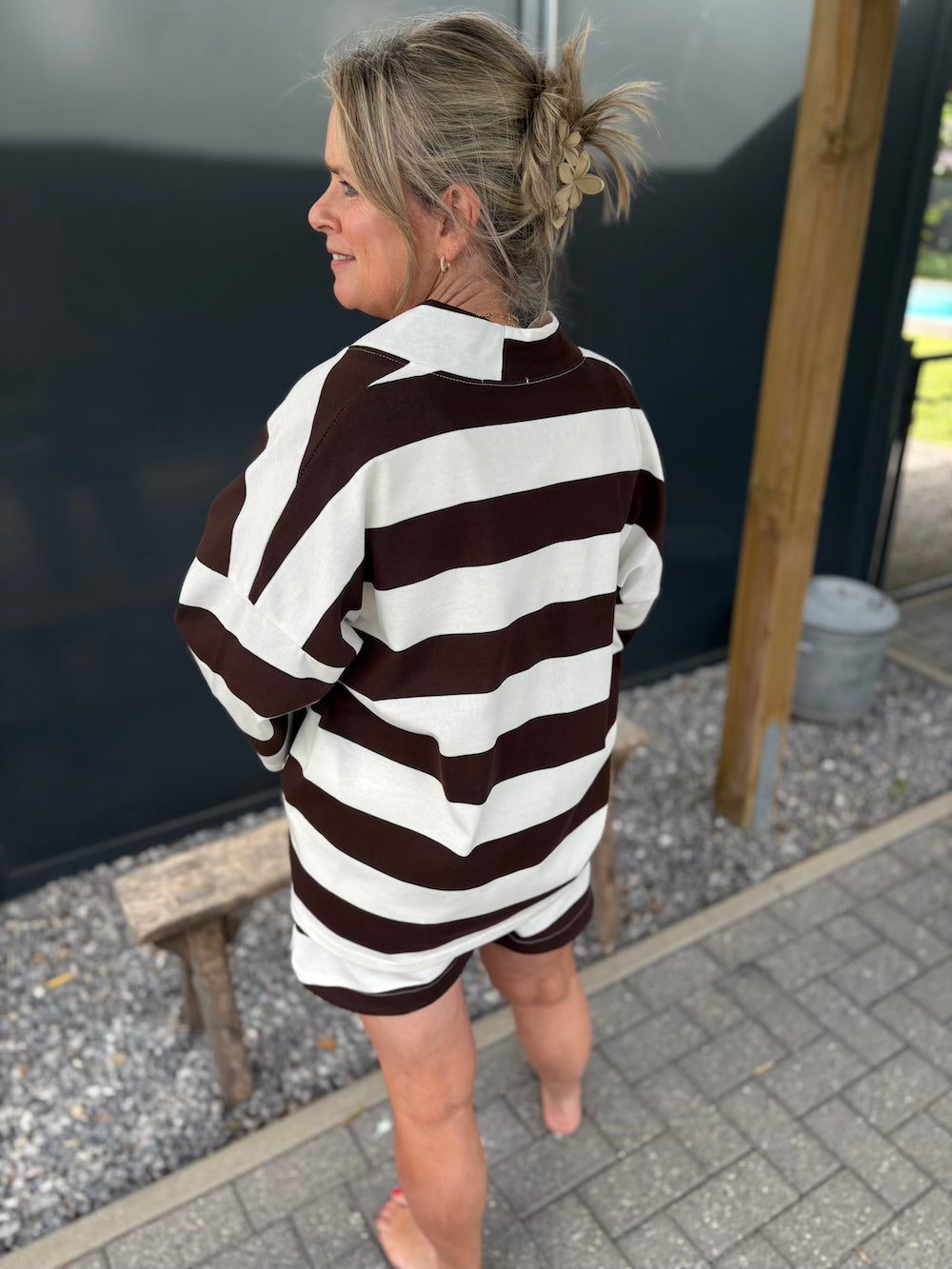 Short met vestje bruin wit gestreept