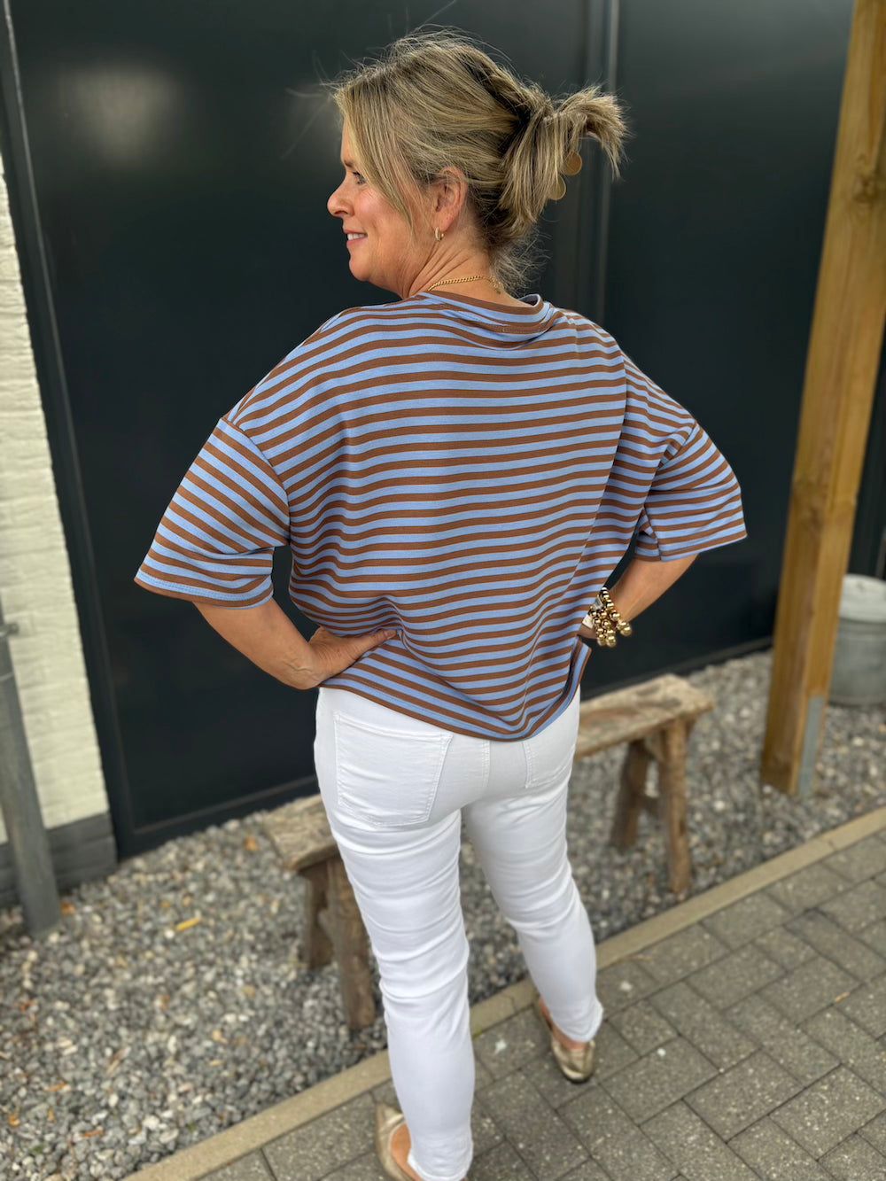 Shirt gestreept blauw/bruin
