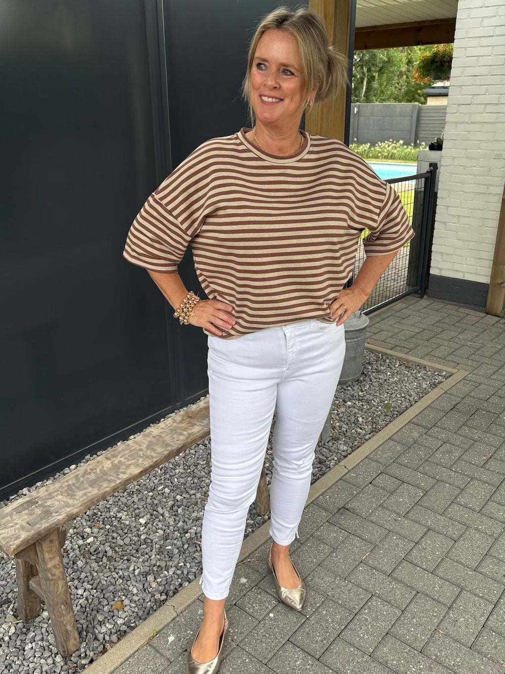 Shirt gestreept bruin creme