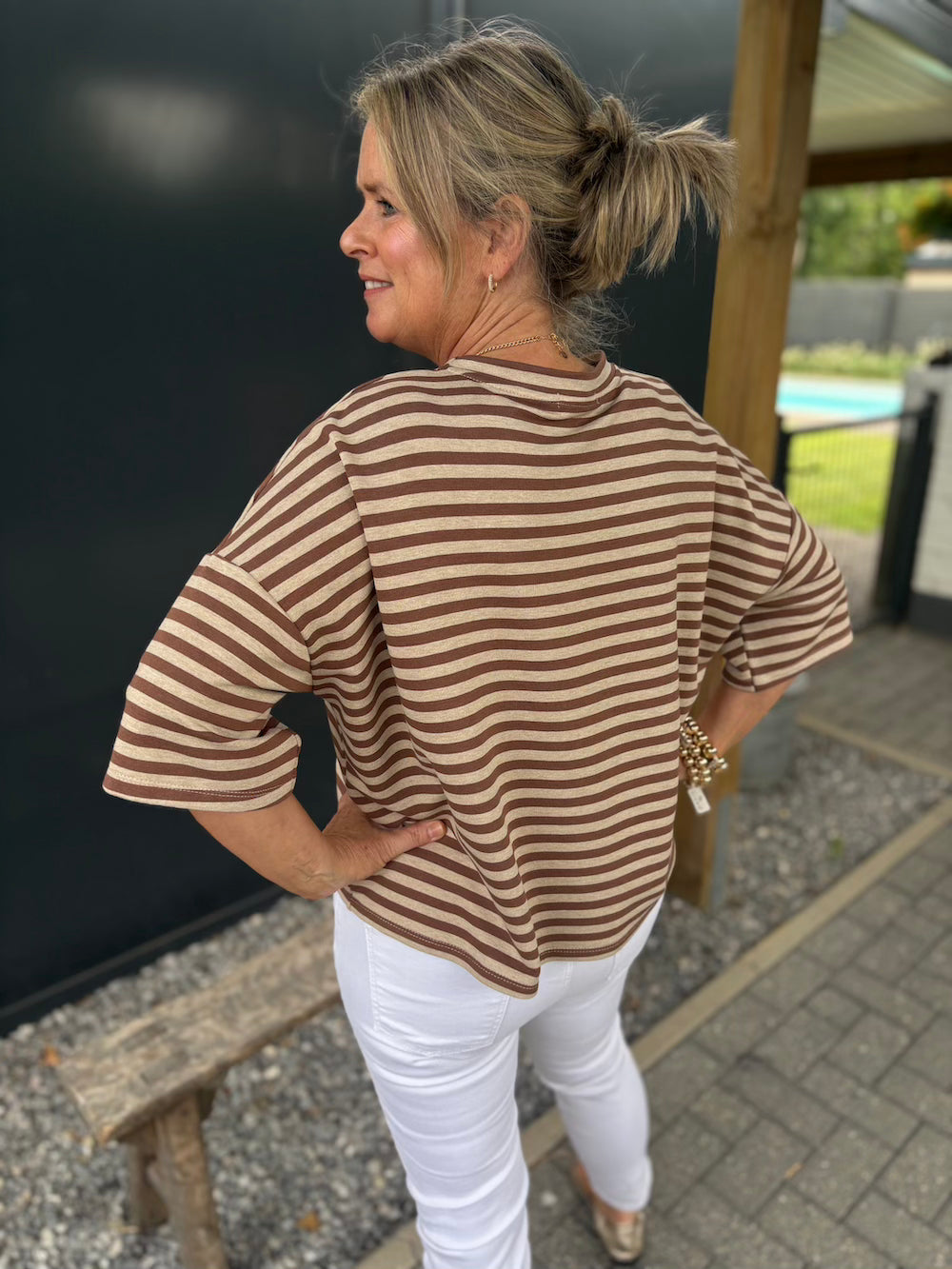 Shirt gestreept beige/bruin