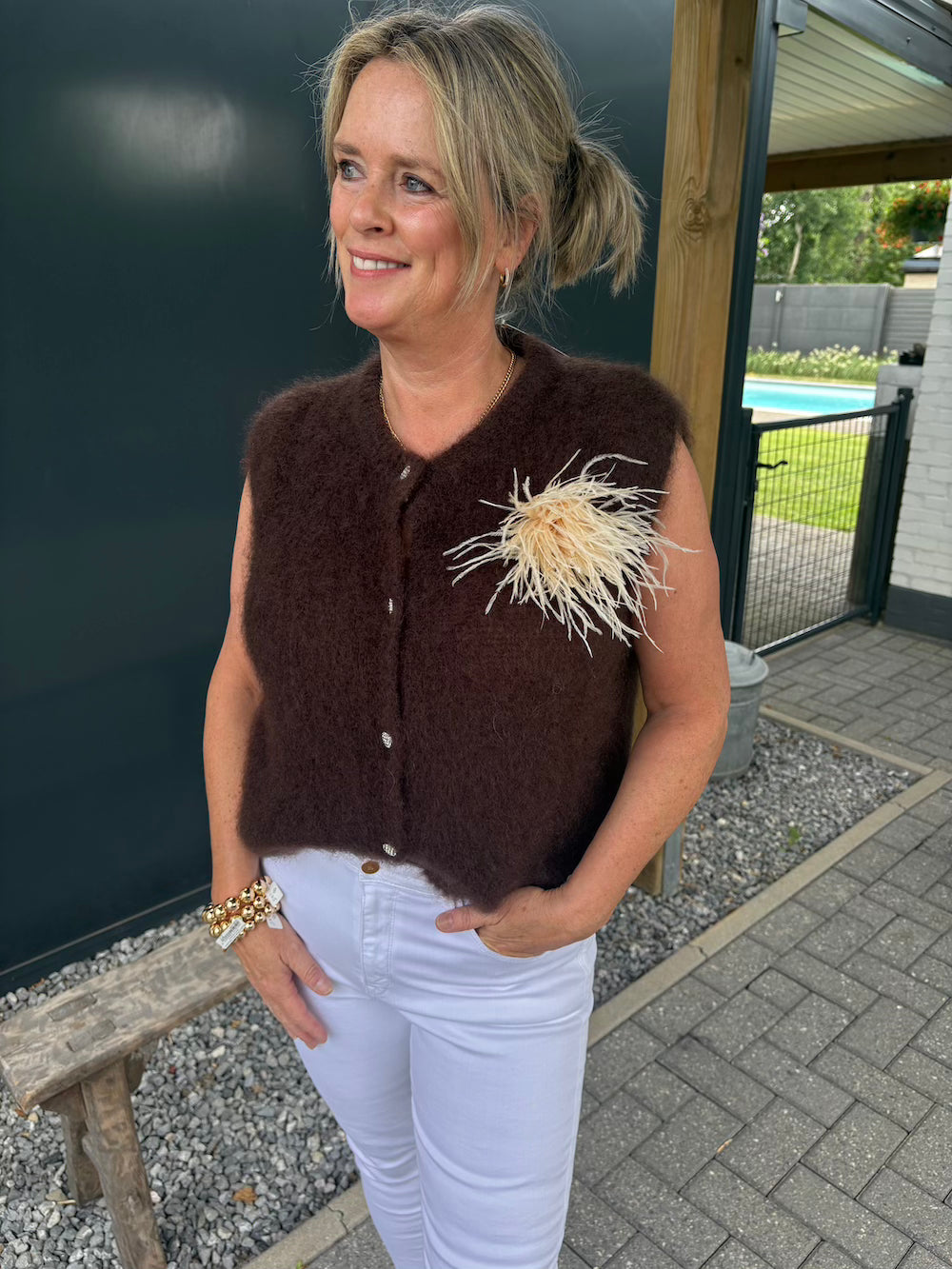 Mouwloos vestje mohair bruin