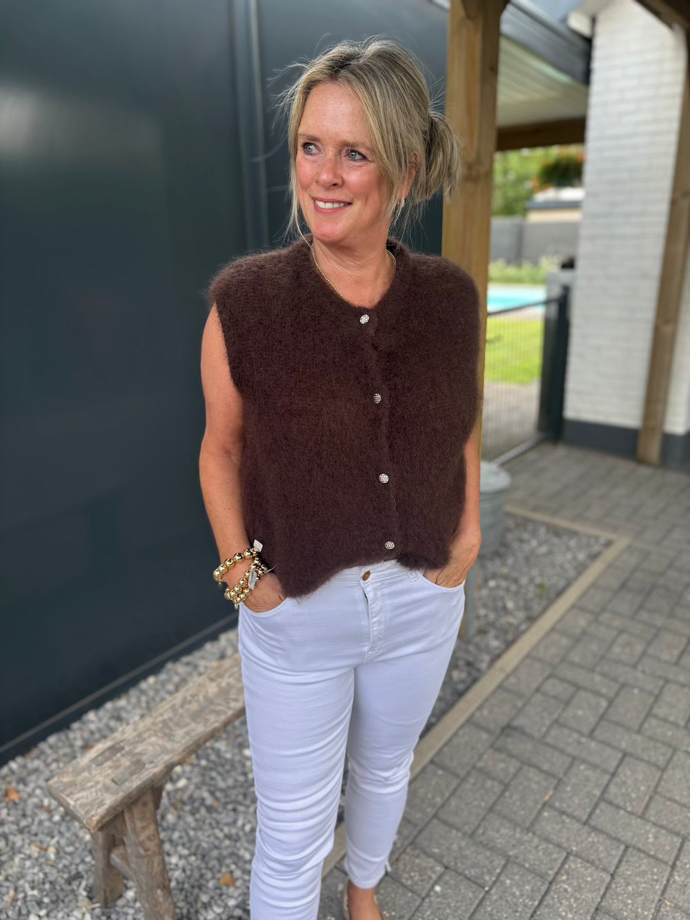 Mouwloos vestje mohair bruin
