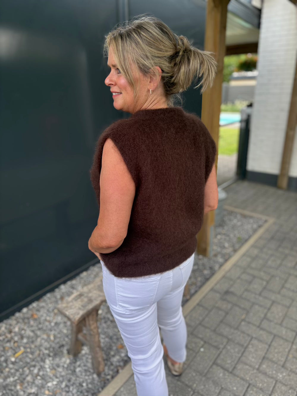 Mouwloos vestje mohair bruin