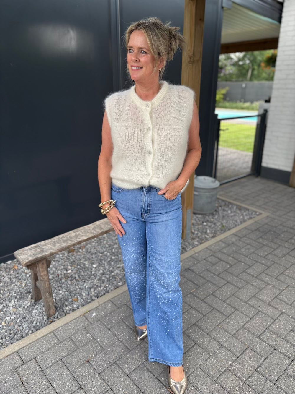 Mouwloos vestje mohair roomwit