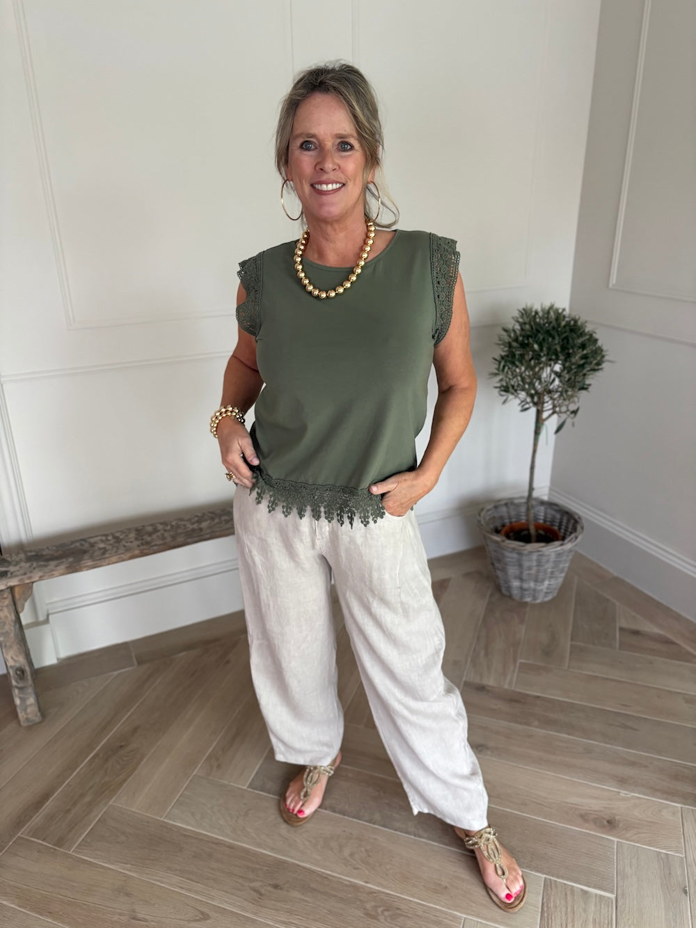 Linnen broek met elastische taille