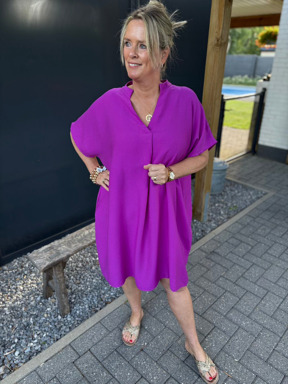 Jurk midi viscose magenta