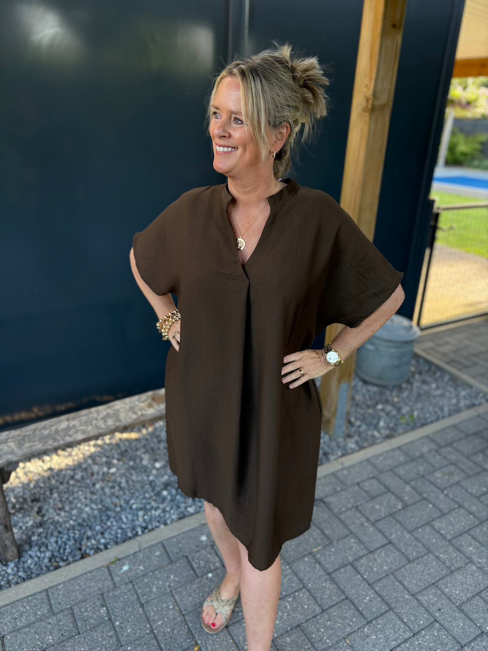 midi dress viscose bruin