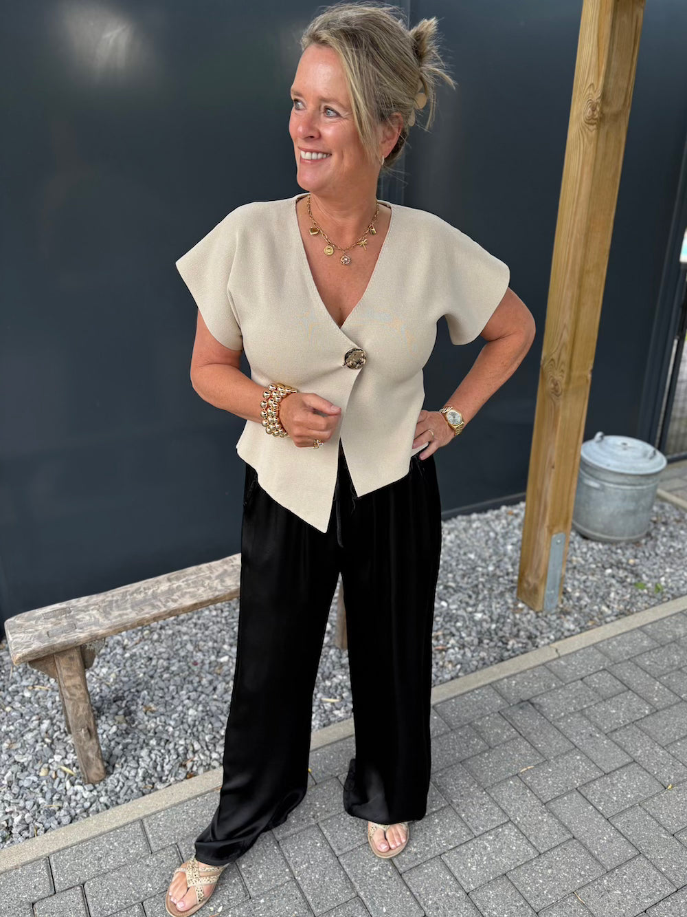 Broek viscose glanzend zwart