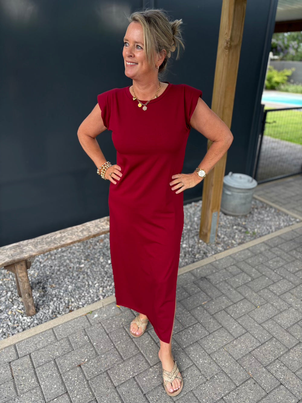 Jurk met shoulderpads bordeaux