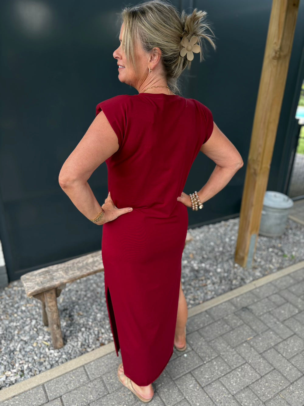 Jurk met shoulderpads bordeaux