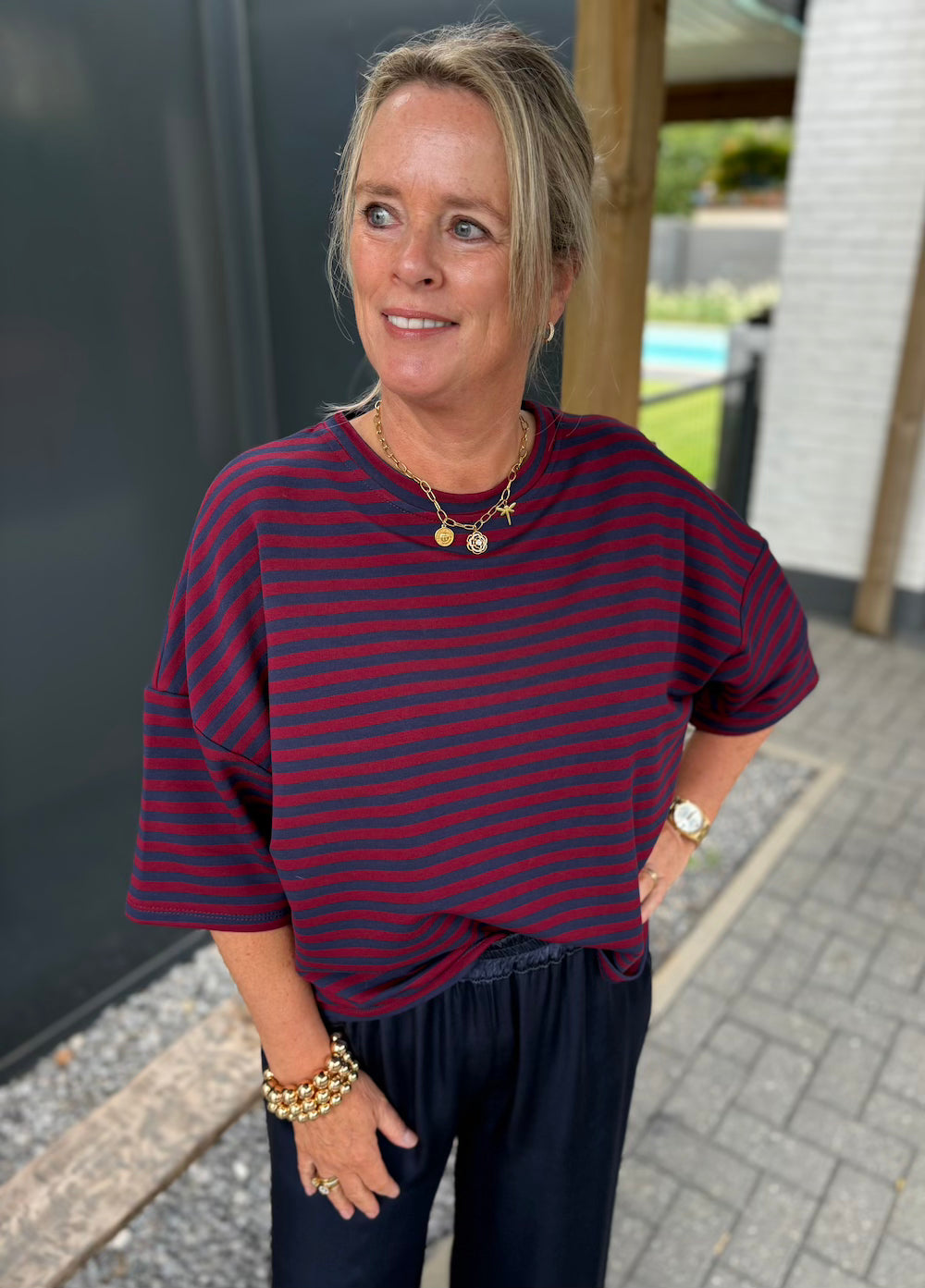 Shirt gestreept blauw/bordeaux