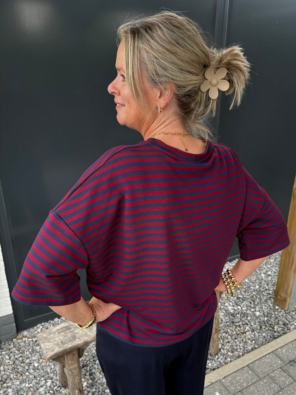 Shirt gestreept blauw/bordeaux