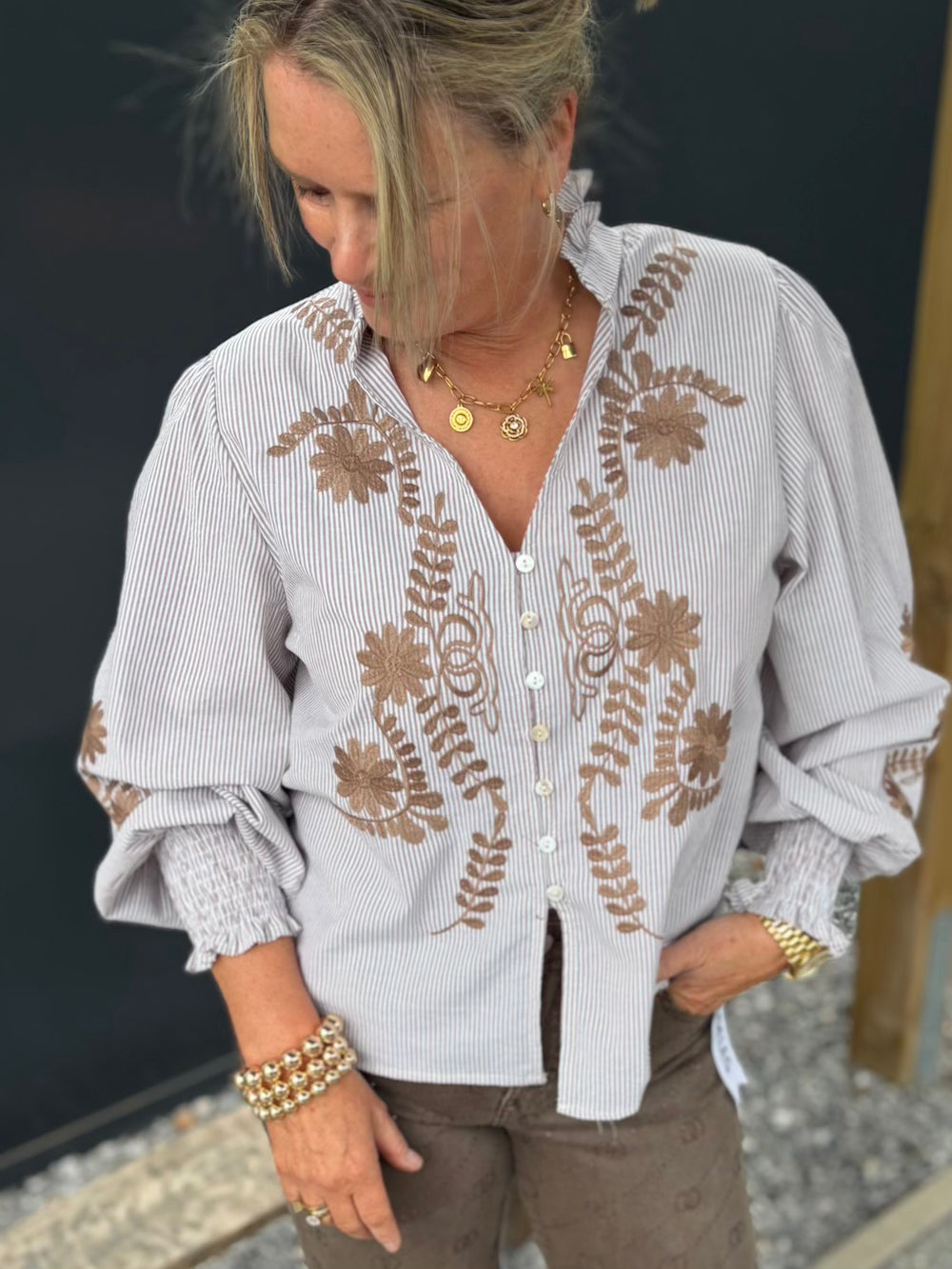 blouse strepen bruin beige