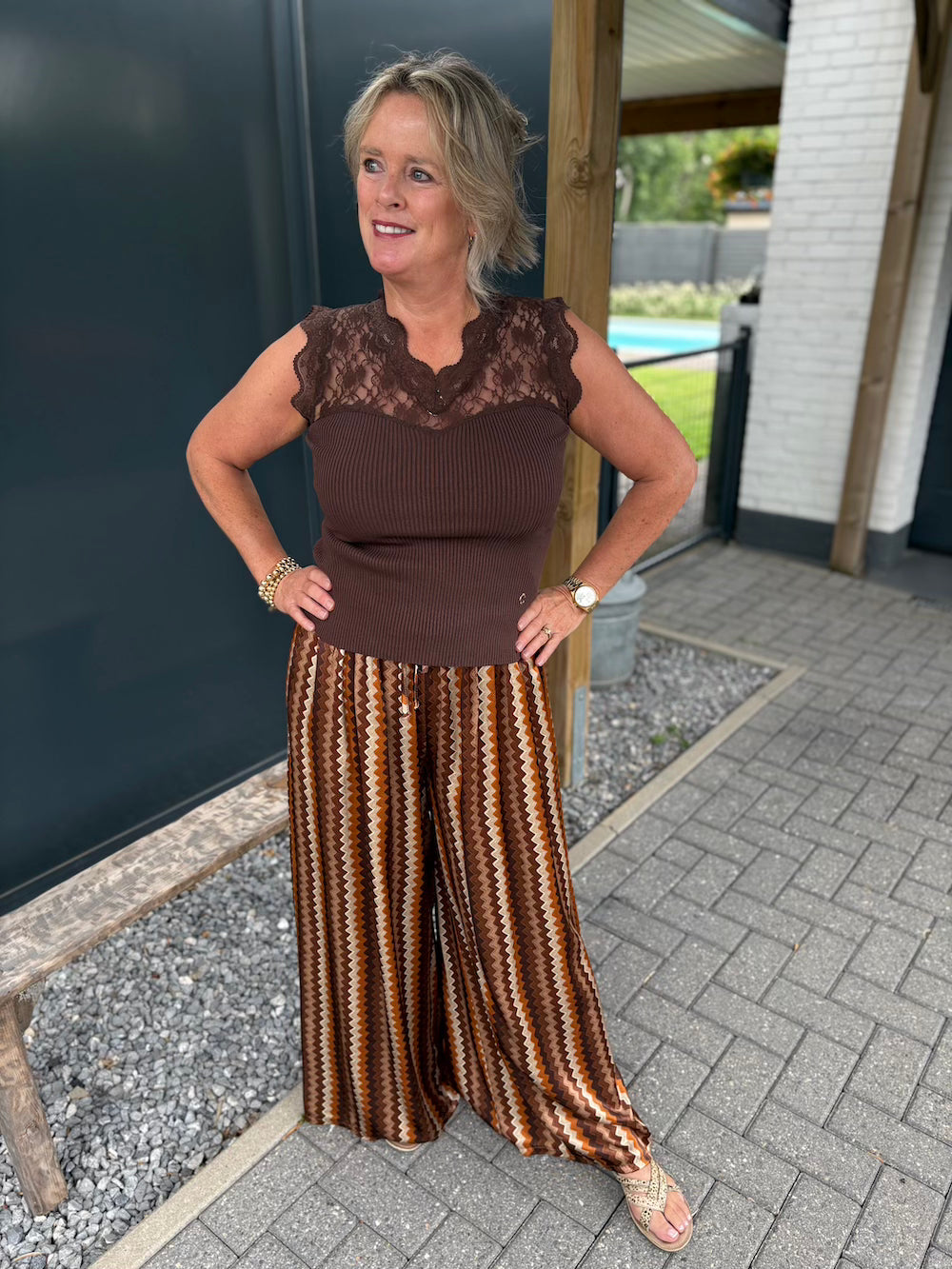 broek print bruin beige
