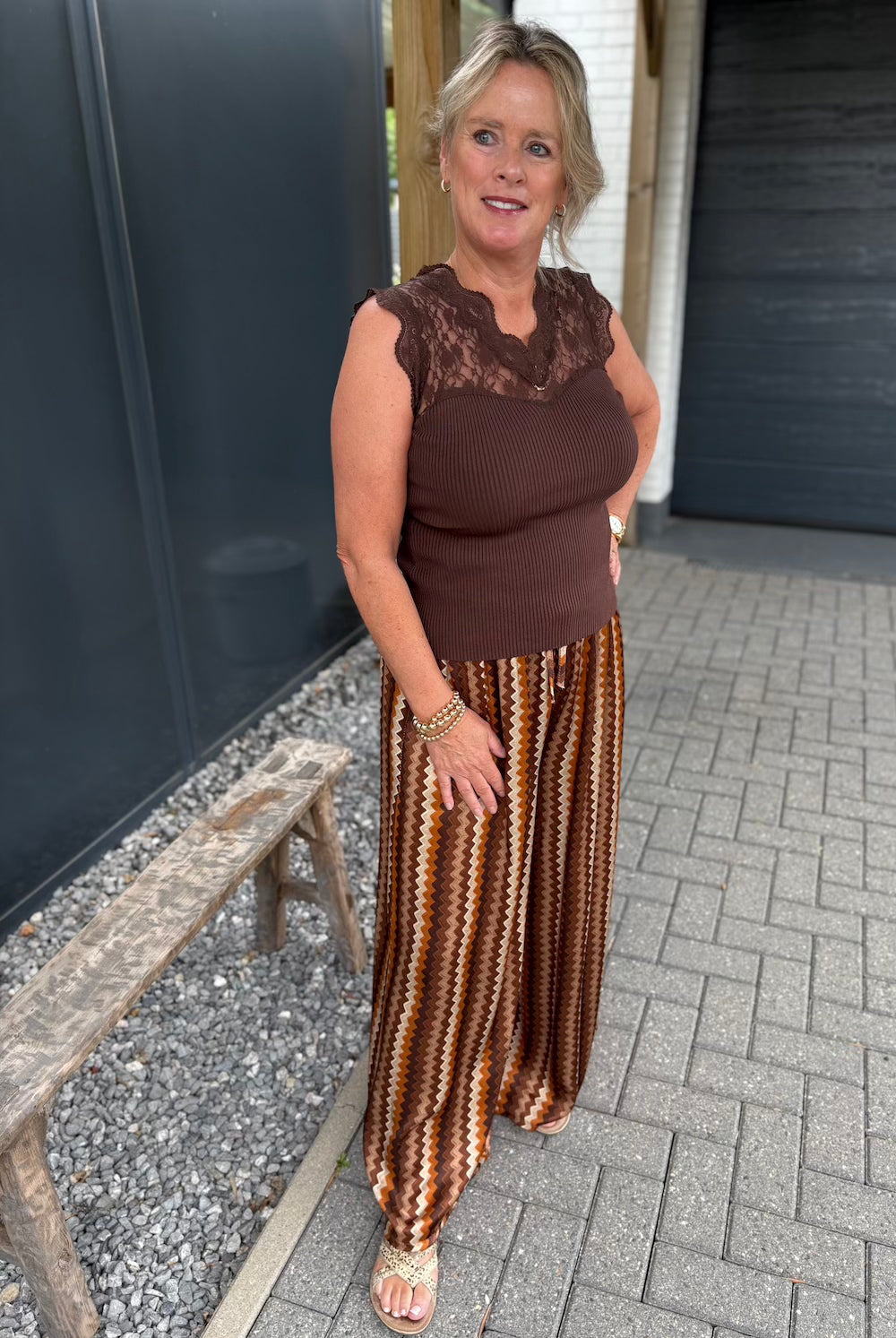 Broek met print bruin beige