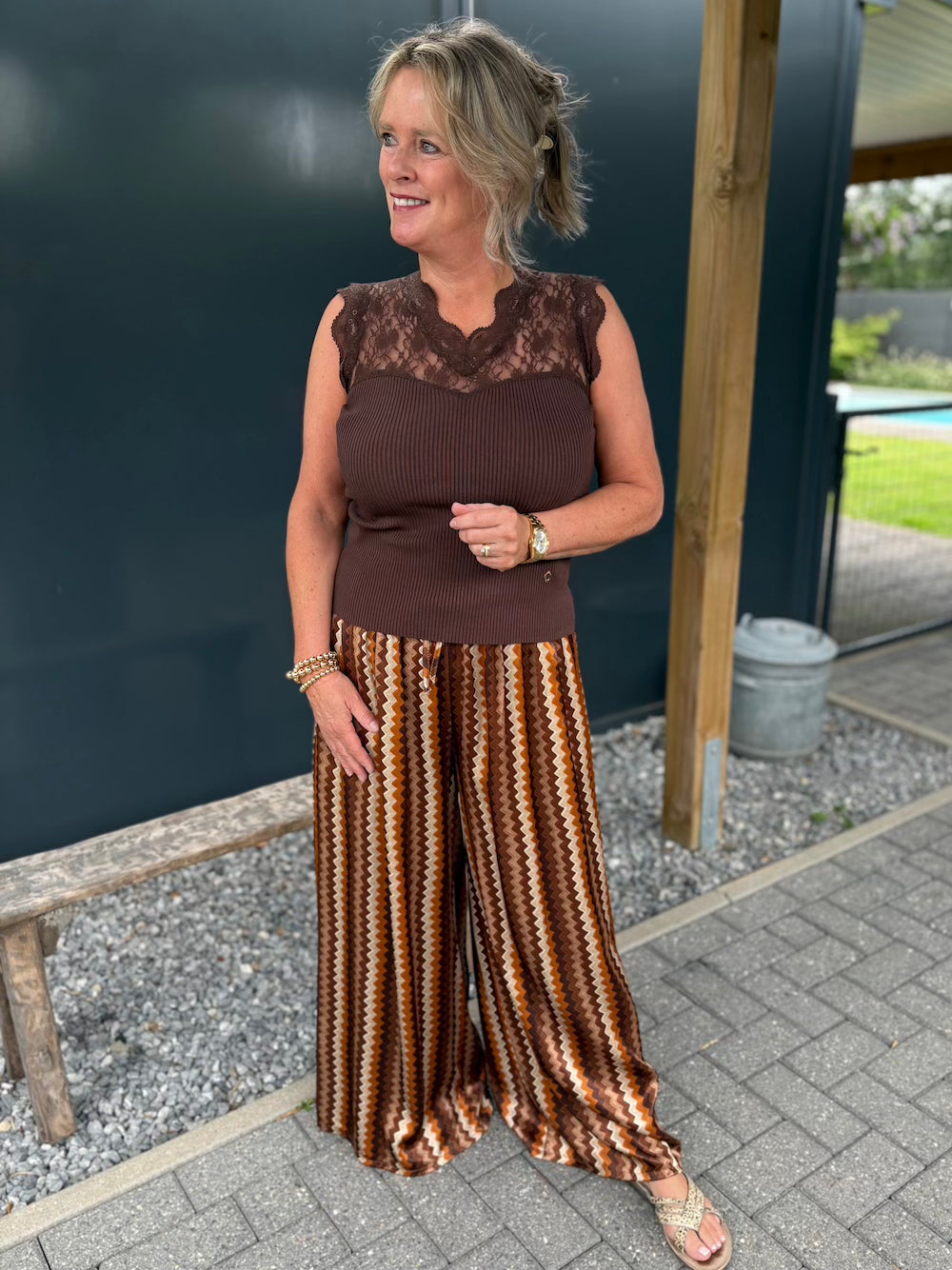 Broek met print bruin beige