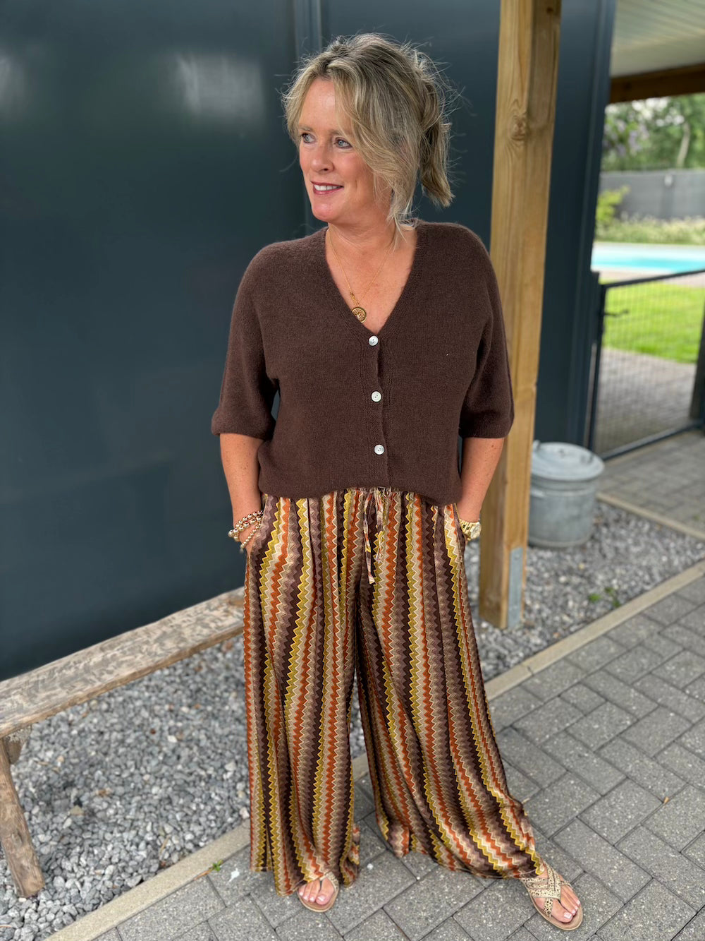 Broek met print bruin oker