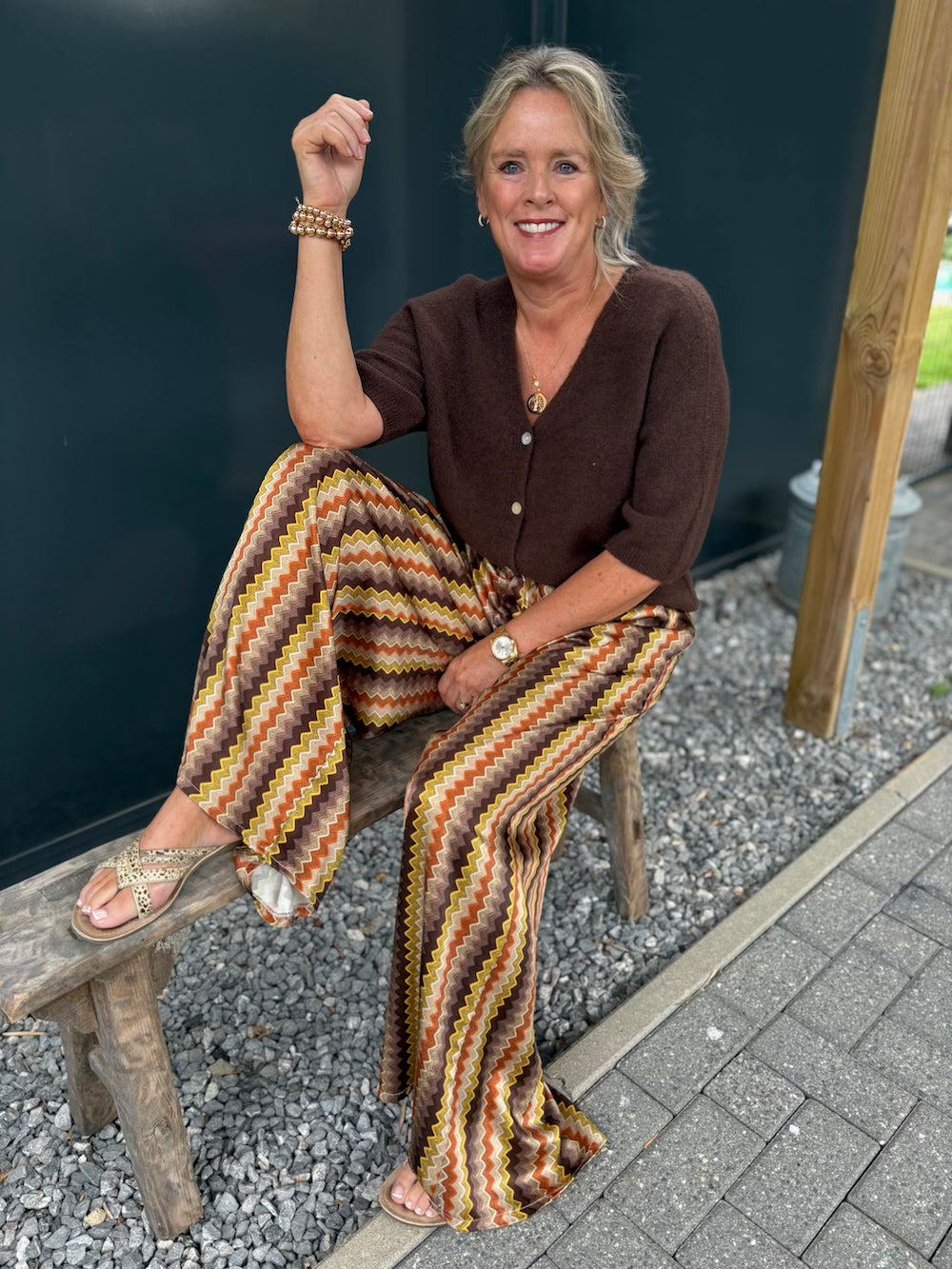 Broek met print bruin oker