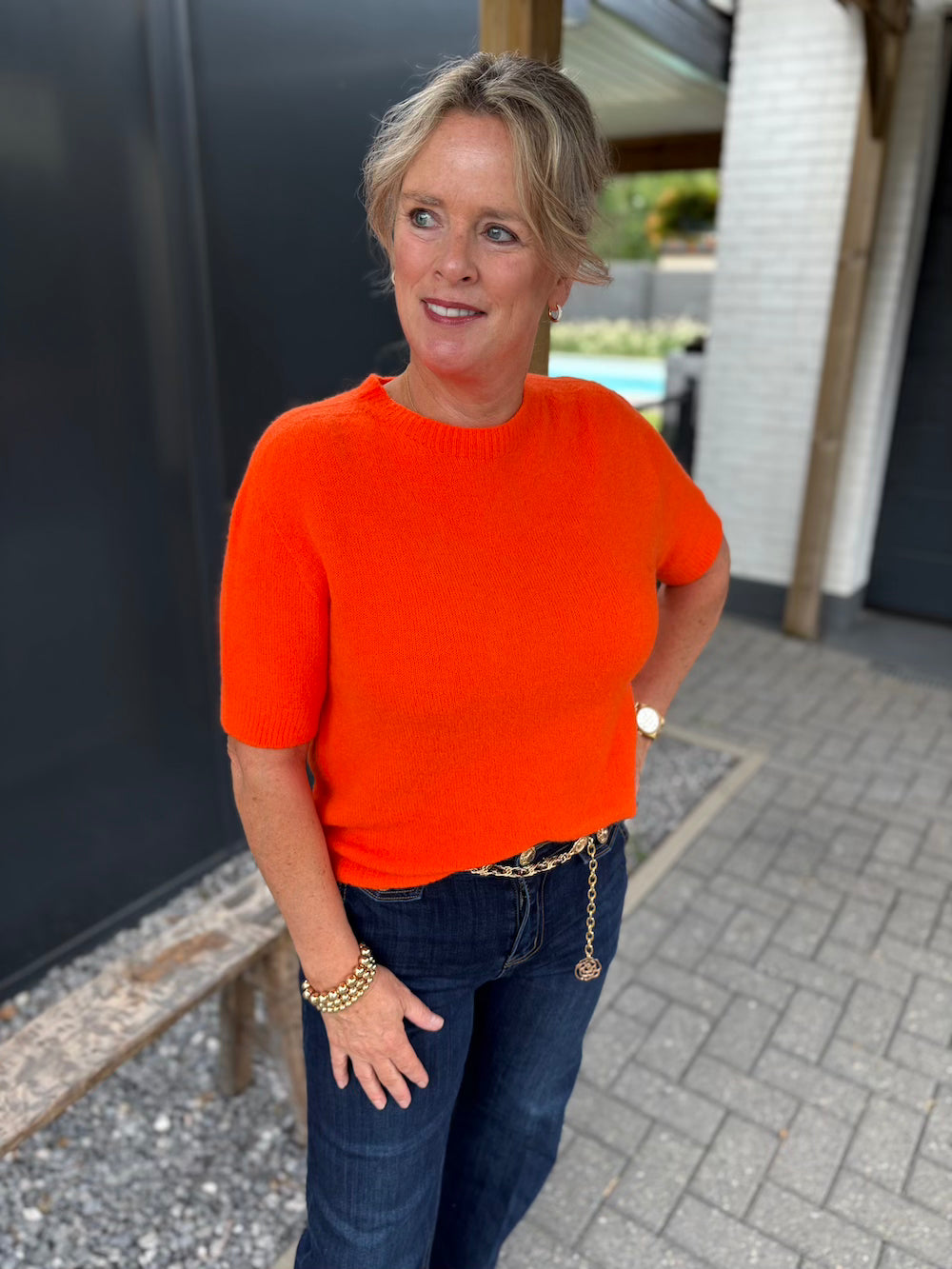 Truitje alpaca korte mouw oranje