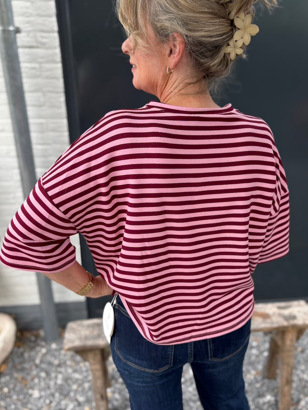Shirt gestreept bordeaux/roze