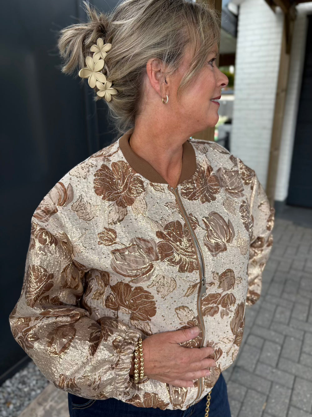 Bomber jas jaquard bruin