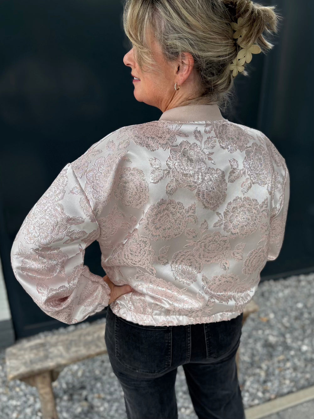 Bomber jas jaquard roze