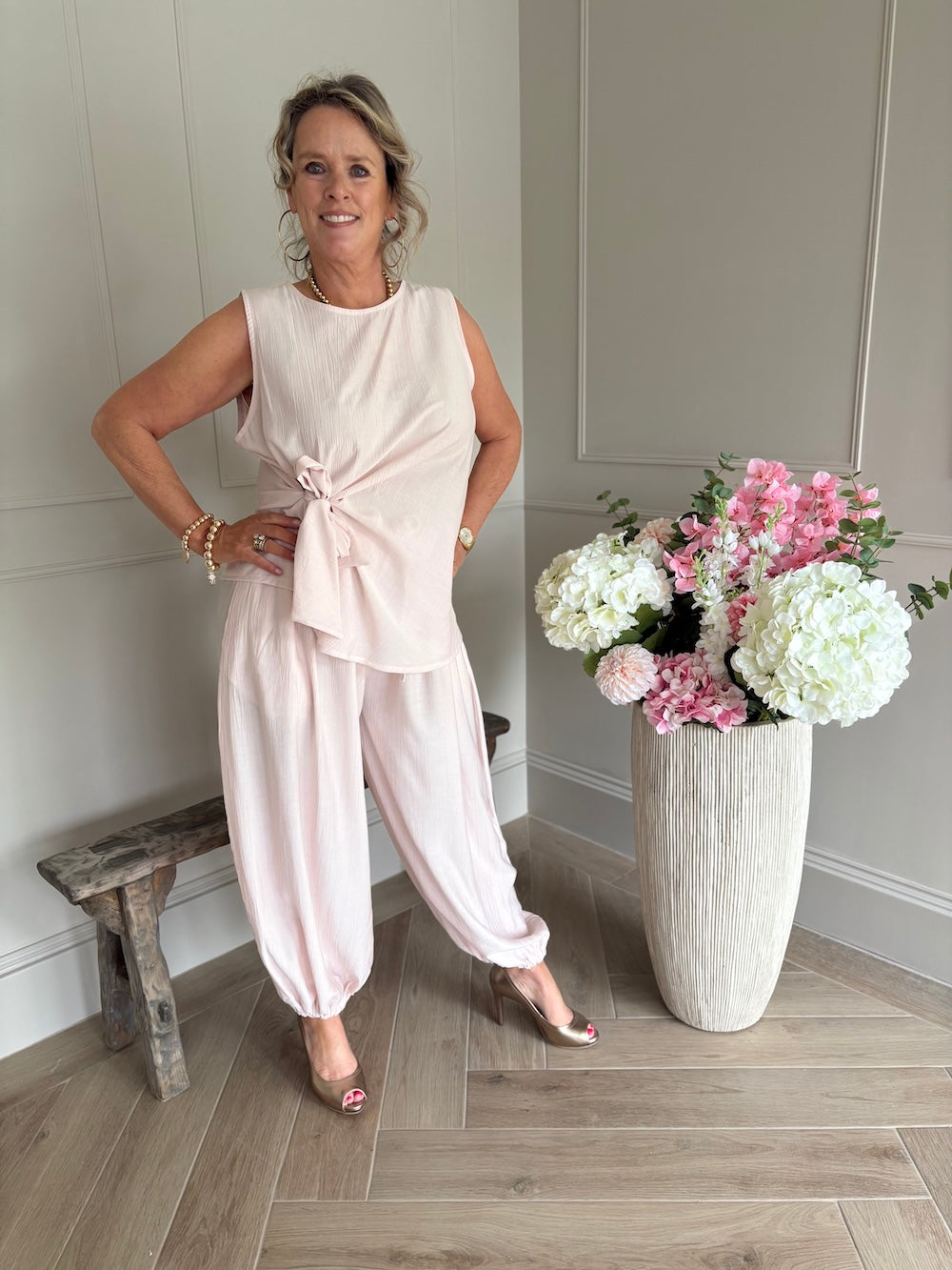 Tweedelige set met pofbroek zacht roze