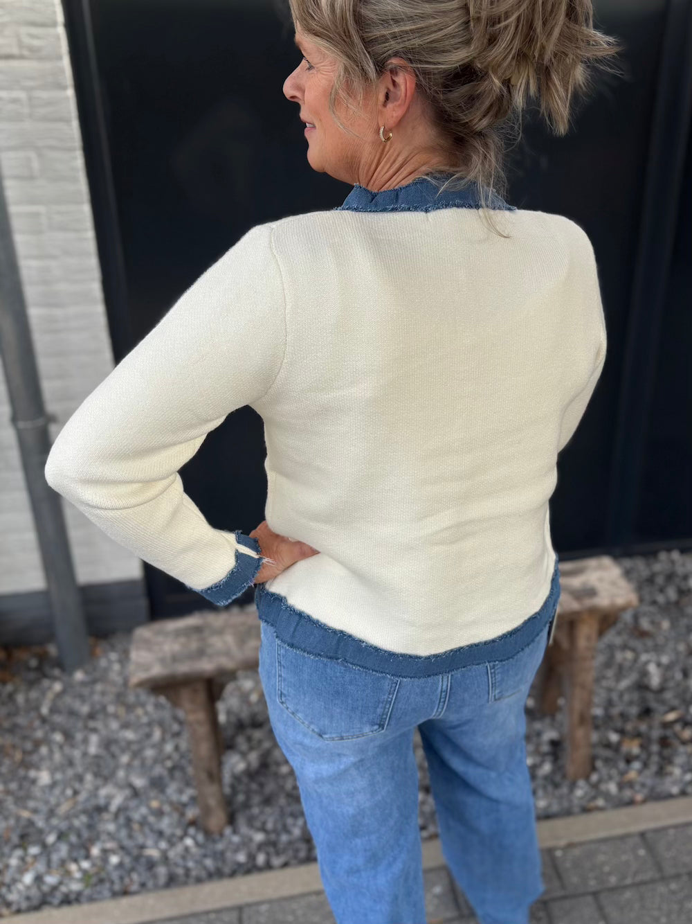 Vestje designer stijl roomwit blauw