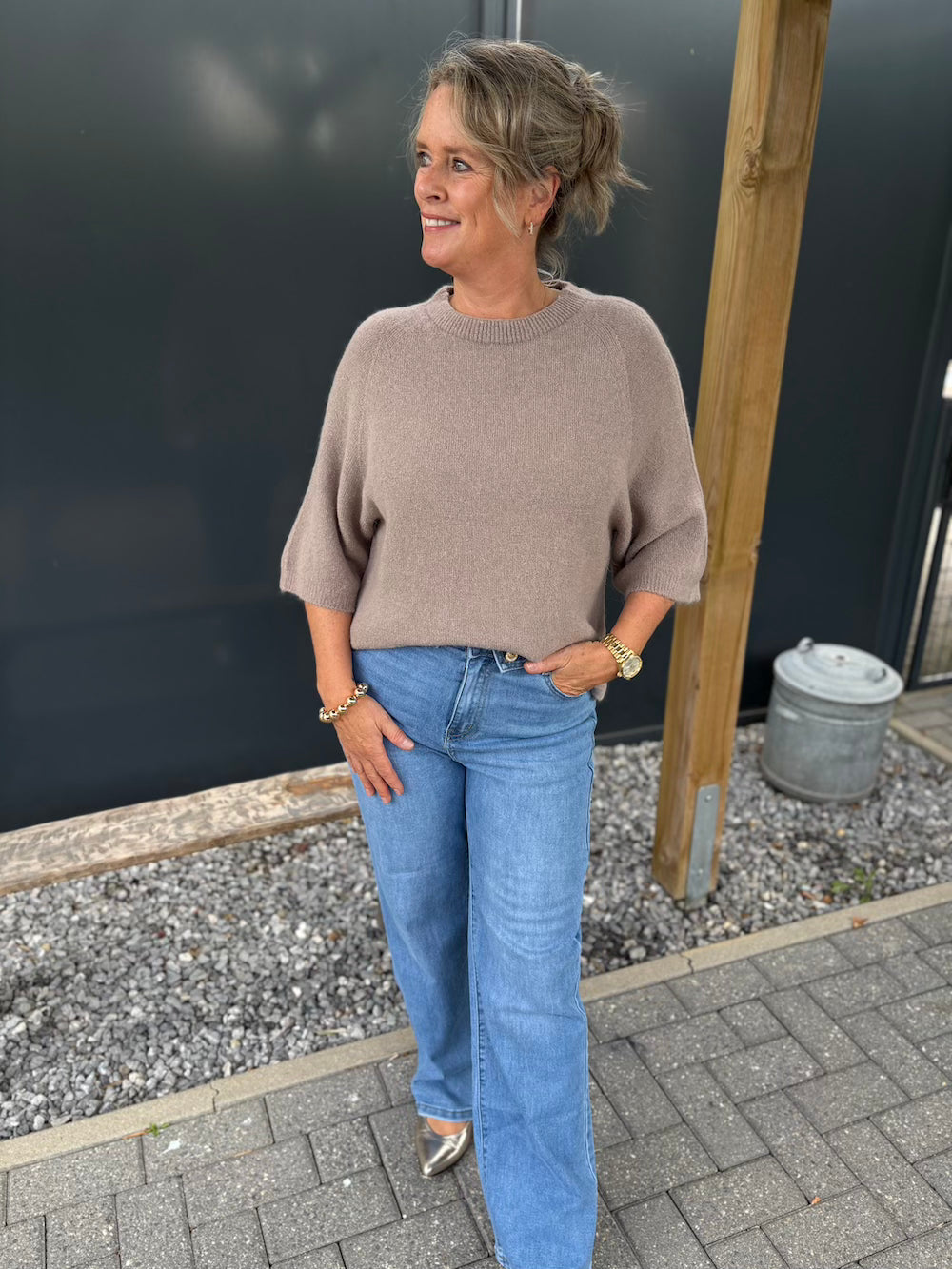 Truitje alpaca wijde mouw taupe