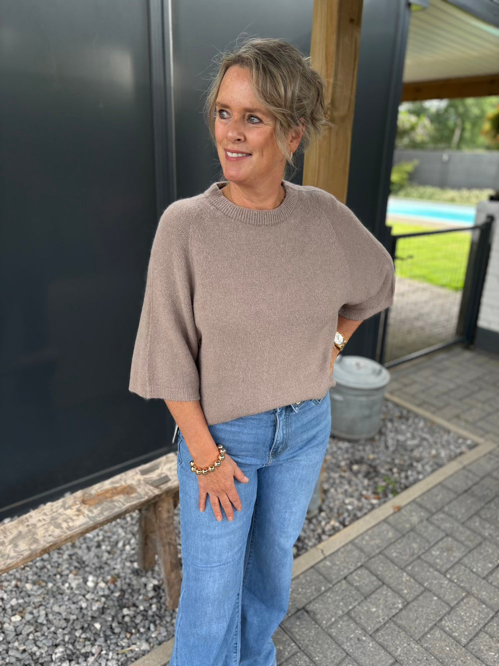 truitje taupe wijde mouw alpaca