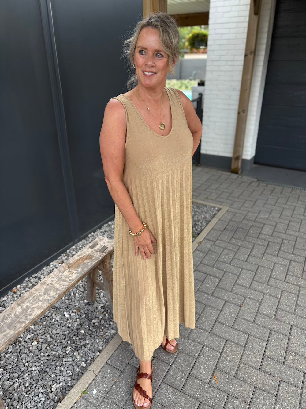Plisé jurk lurex goud
