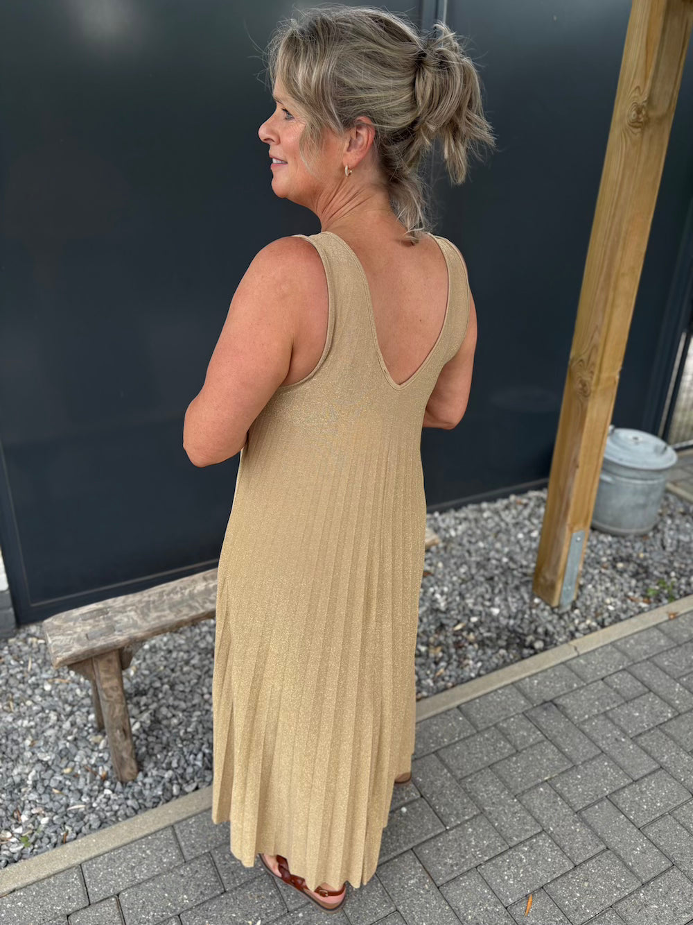 Plisé jurk lurex goud