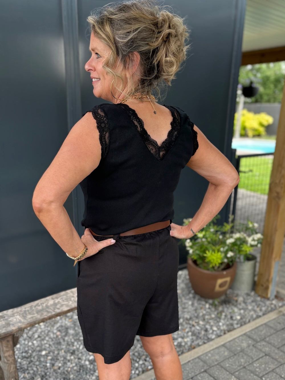 Short met riem linnenmix