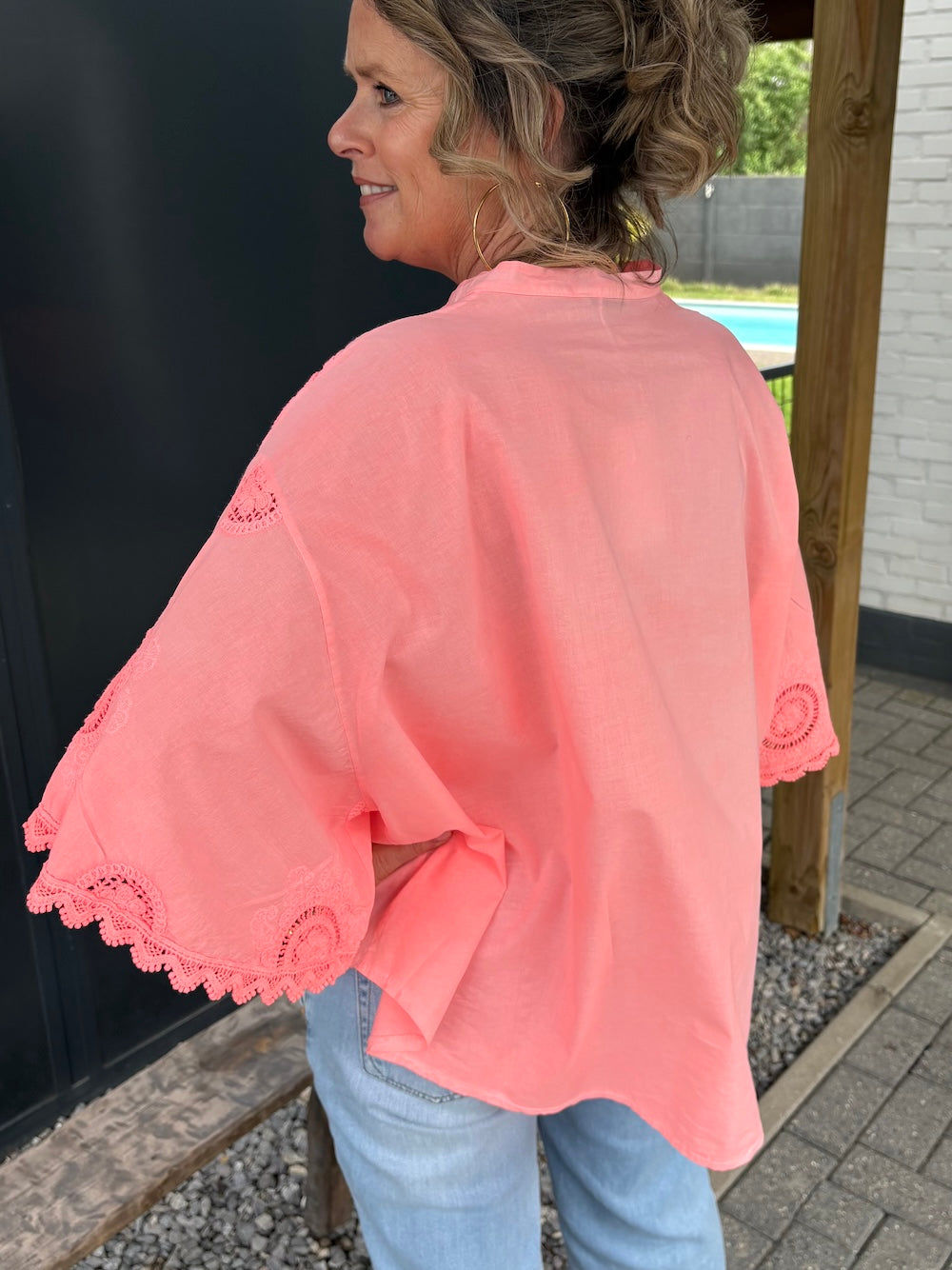 Blouse super oversized met broderie details