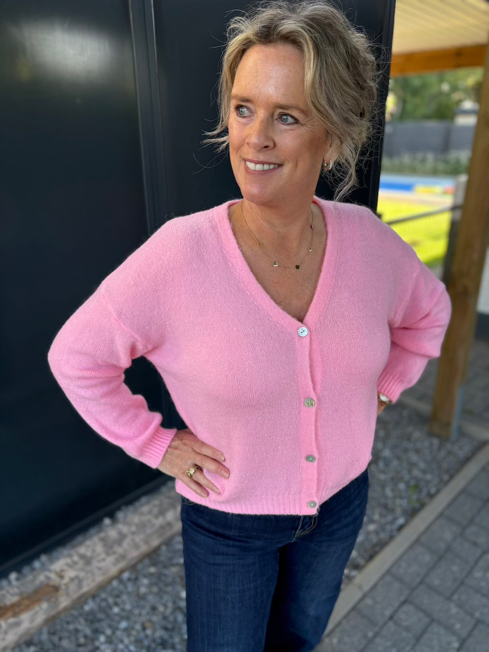 Vestje lange mouw roze