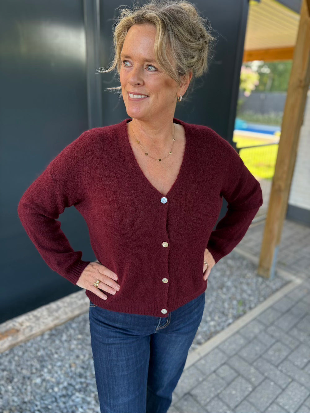 Vestje lange mouw burgundy